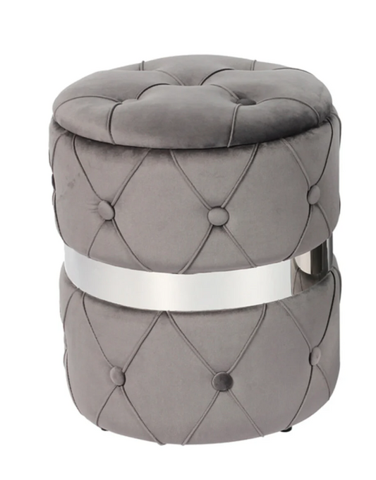 Round Grey Storage Ottoman