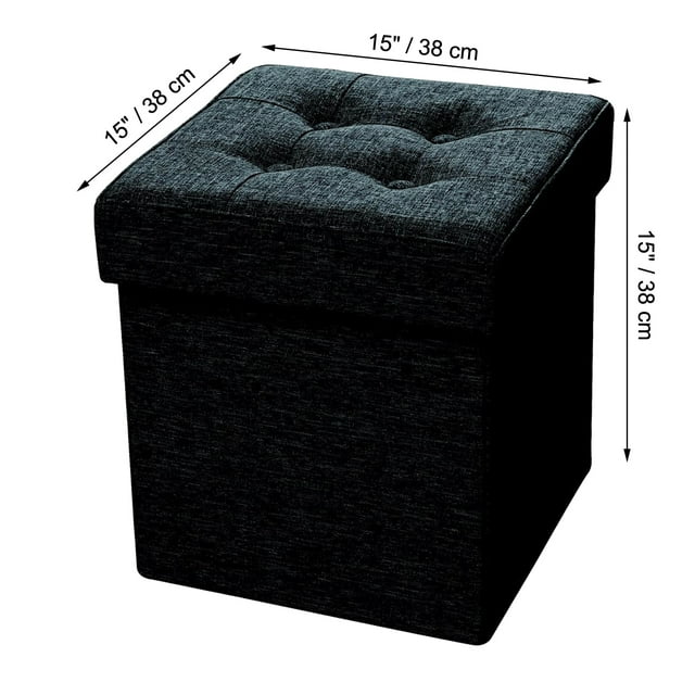 ITY International - Foldable Fabric Ottoman/Footrest with Storage, 15" x 15" x 15", Black