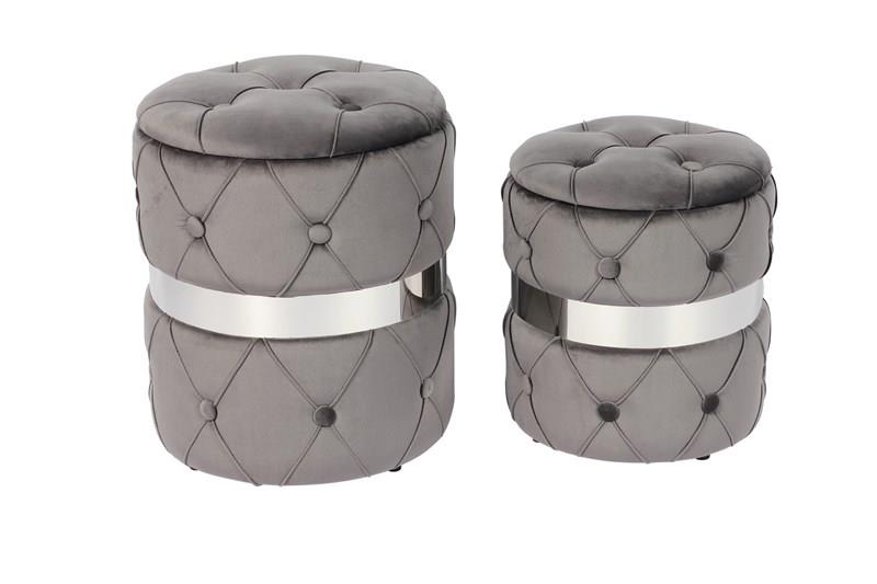 Round Grey Storage Ottoman