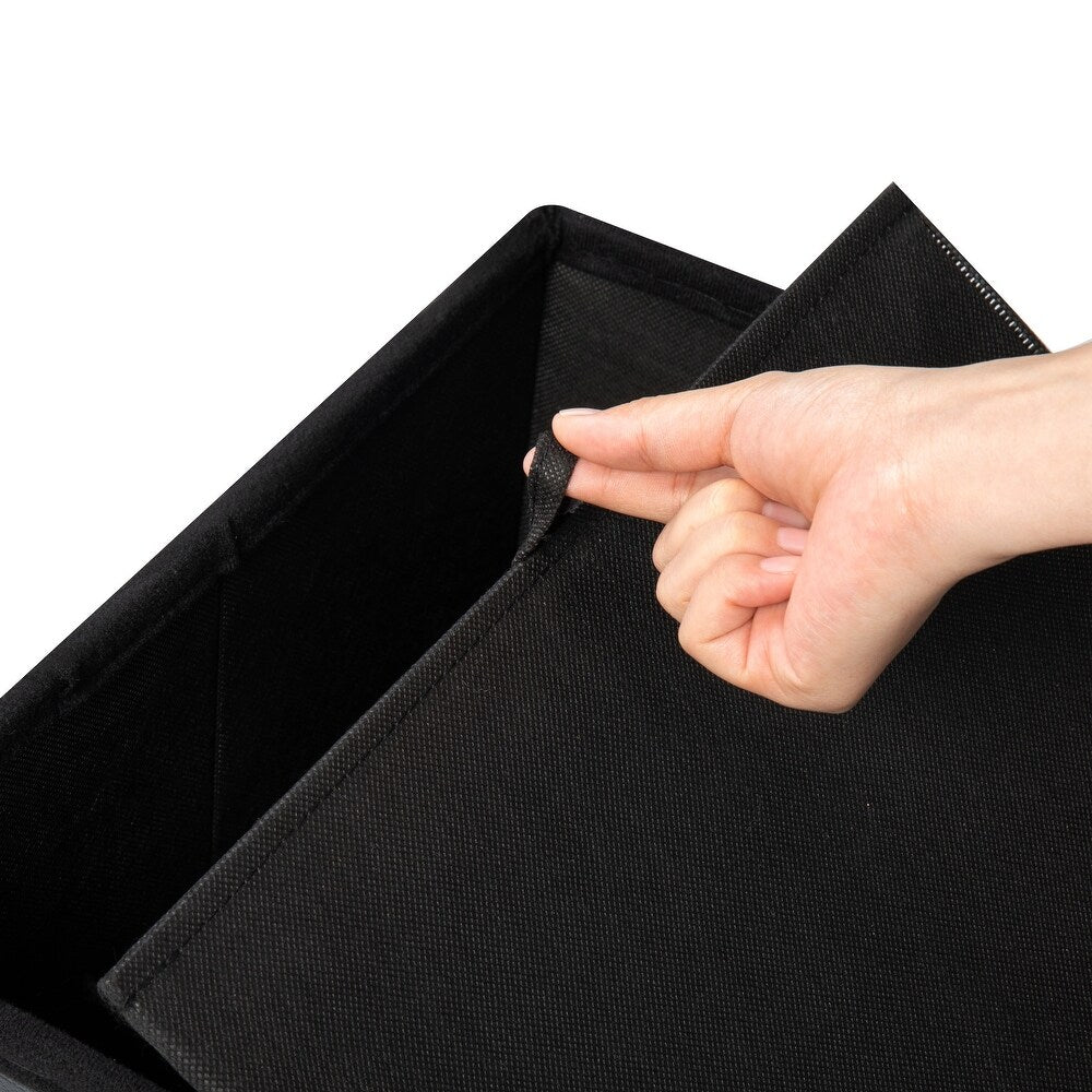 15" Button Tufted Faux Leather Collapsible Storage Ottoman