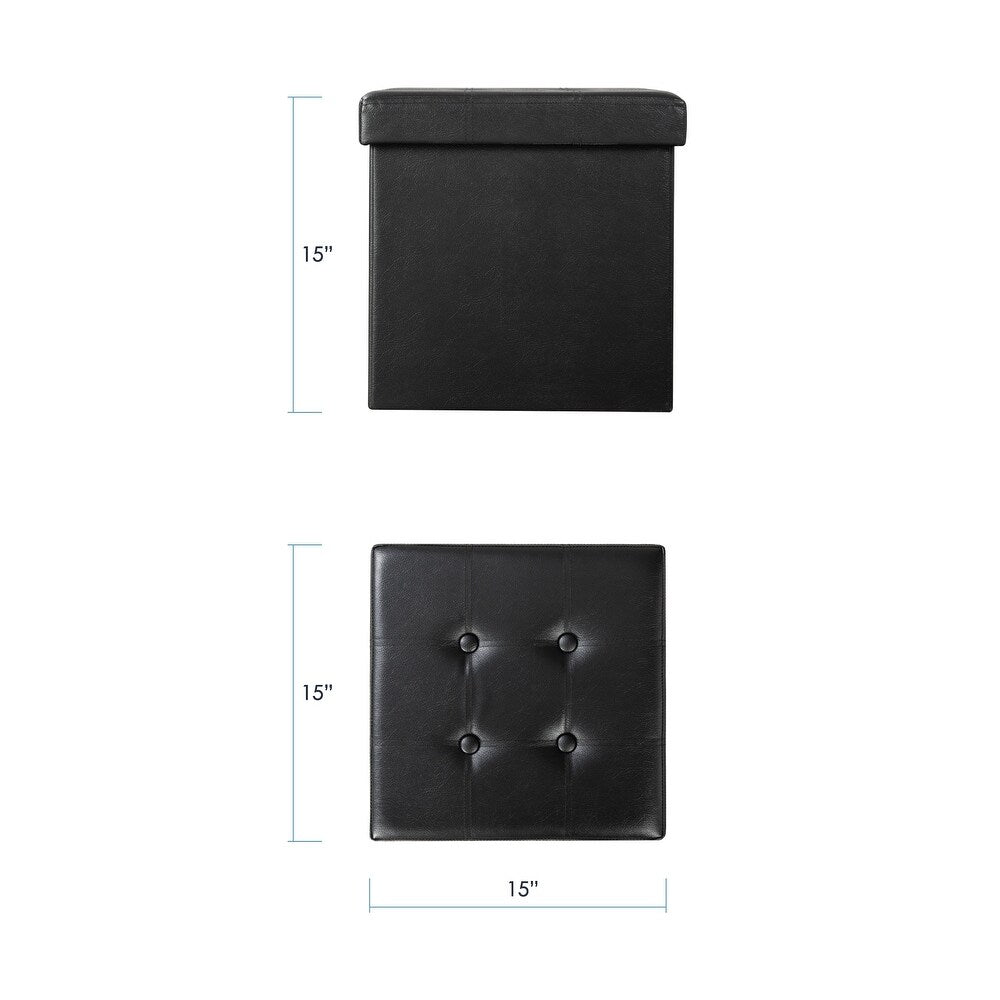 15" Button Tufted Faux Leather Collapsible Storage Ottoman