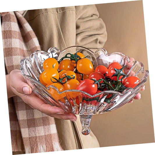 Crystal Fruit Bowl – Three-Legged Glass Fruit Tray (Transparent)