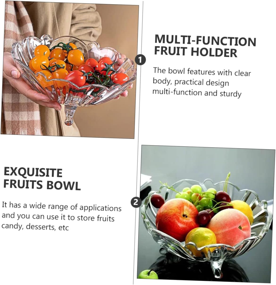 Crystal Fruit Bowl – Three-Legged Glass Fruit Tray (Transparent)