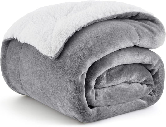 Throw Blankets for Bed Couch Sofa, Grey Fleece Blanket Fluffy
