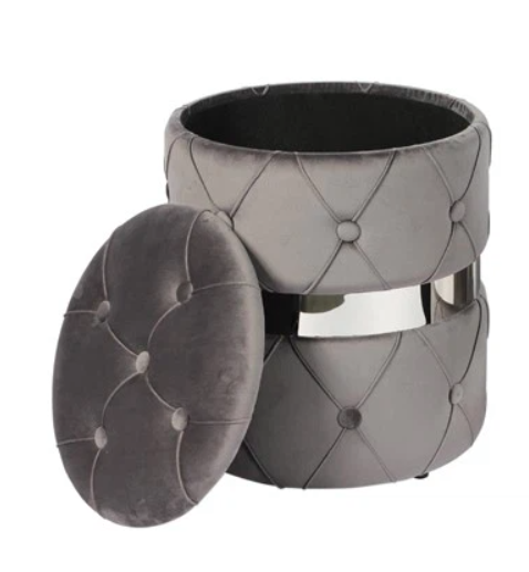 Round Grey Storage Ottoman