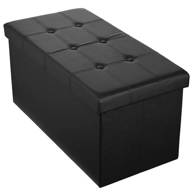 Folding Storage Ottoman Bench, Faux Leather Storage Chest, Coffee Table Foot Rest Stool Seat, Black