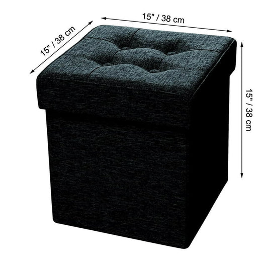 ITY International - Foldable Fabric Ottoman/Footrest with Storage, 15" x 15" x 15", Black